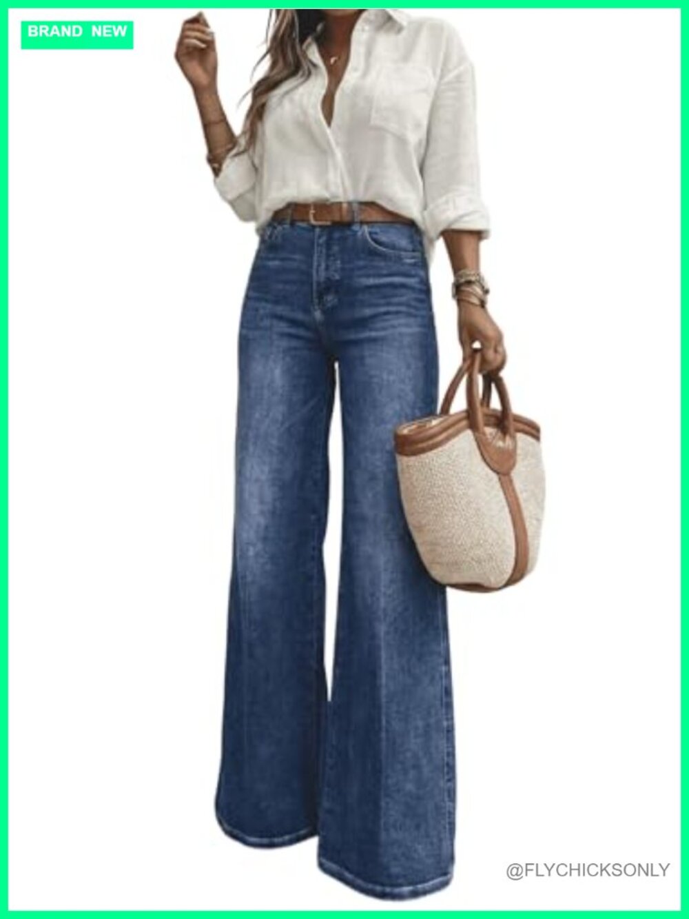 Women's High Waisted Wide Leg Jeans Classic 5-Pocket Dark Wash Denim Pants
